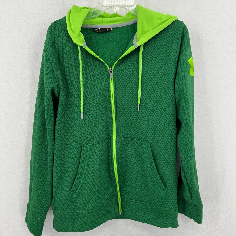 Under Armour Fleece Hoodie Size Small Green Loose Fit Geometric Full Zip Hooded